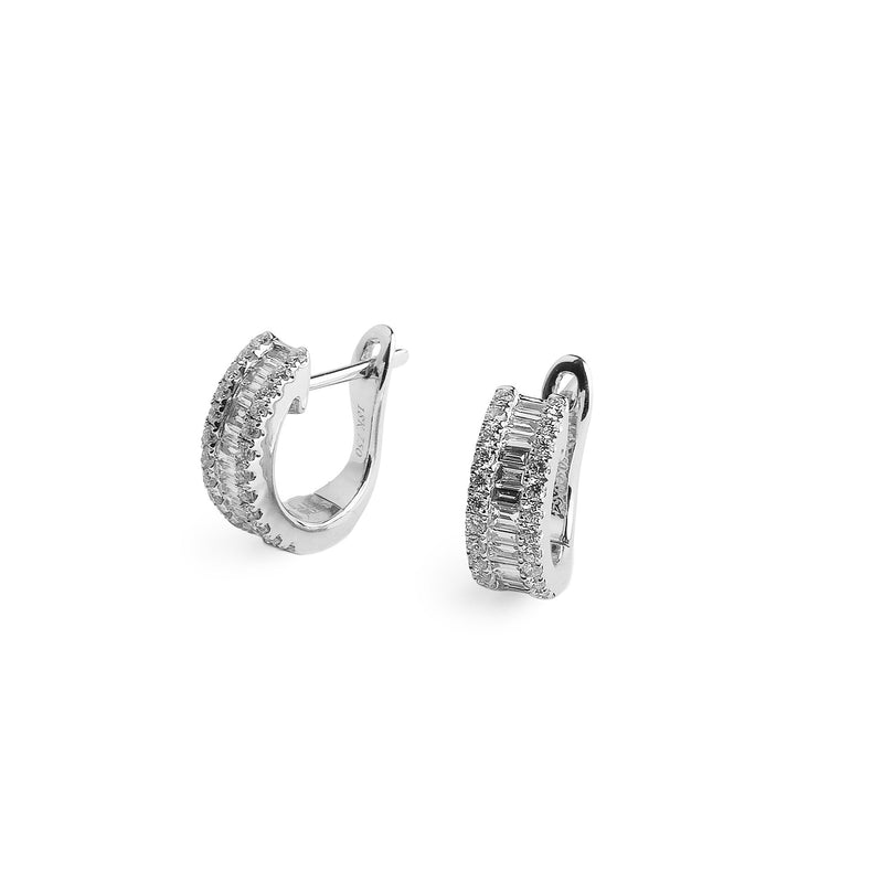 0.64ct Fvs Baguette & Brilliant Natural Diamond Hoop Earrings In 18ct White Gold