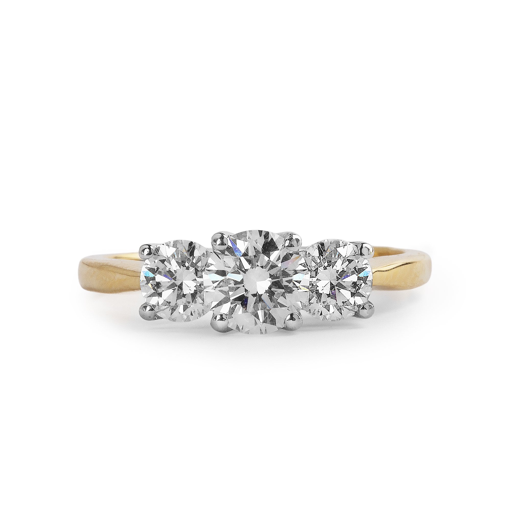 0.65ct E VS2 Three Stone Natural Diamond Ring in 18ct Yellow Gold
