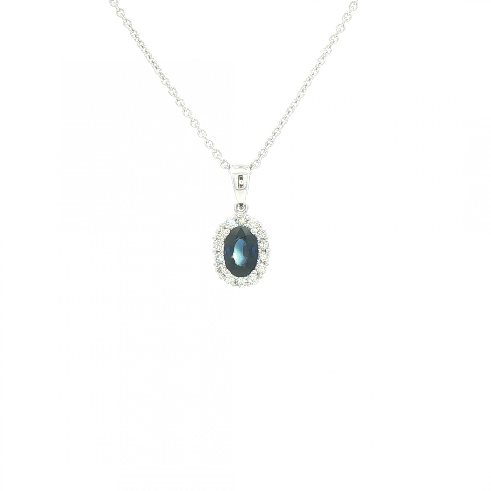 0.65ct Sapphire & 0.15 Natural Diamond Cluster Pendant in 18ct White Gold