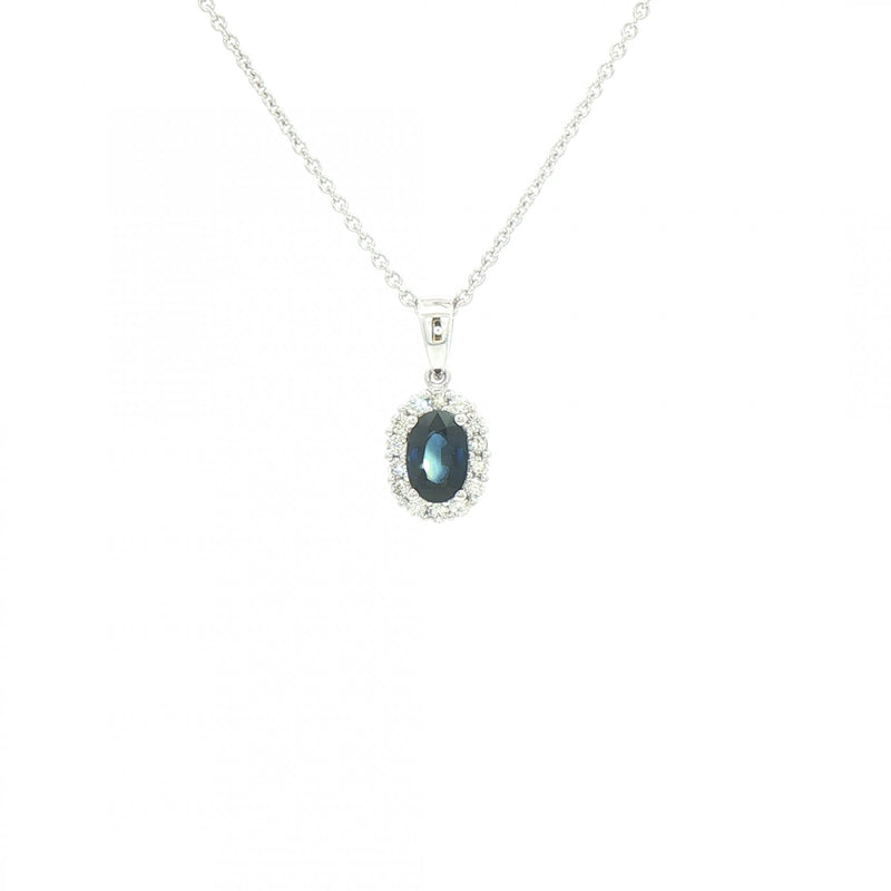0.65ct Sapphire & 0.15 Natural Diamond Cluster Pendant in 18ct White Gold