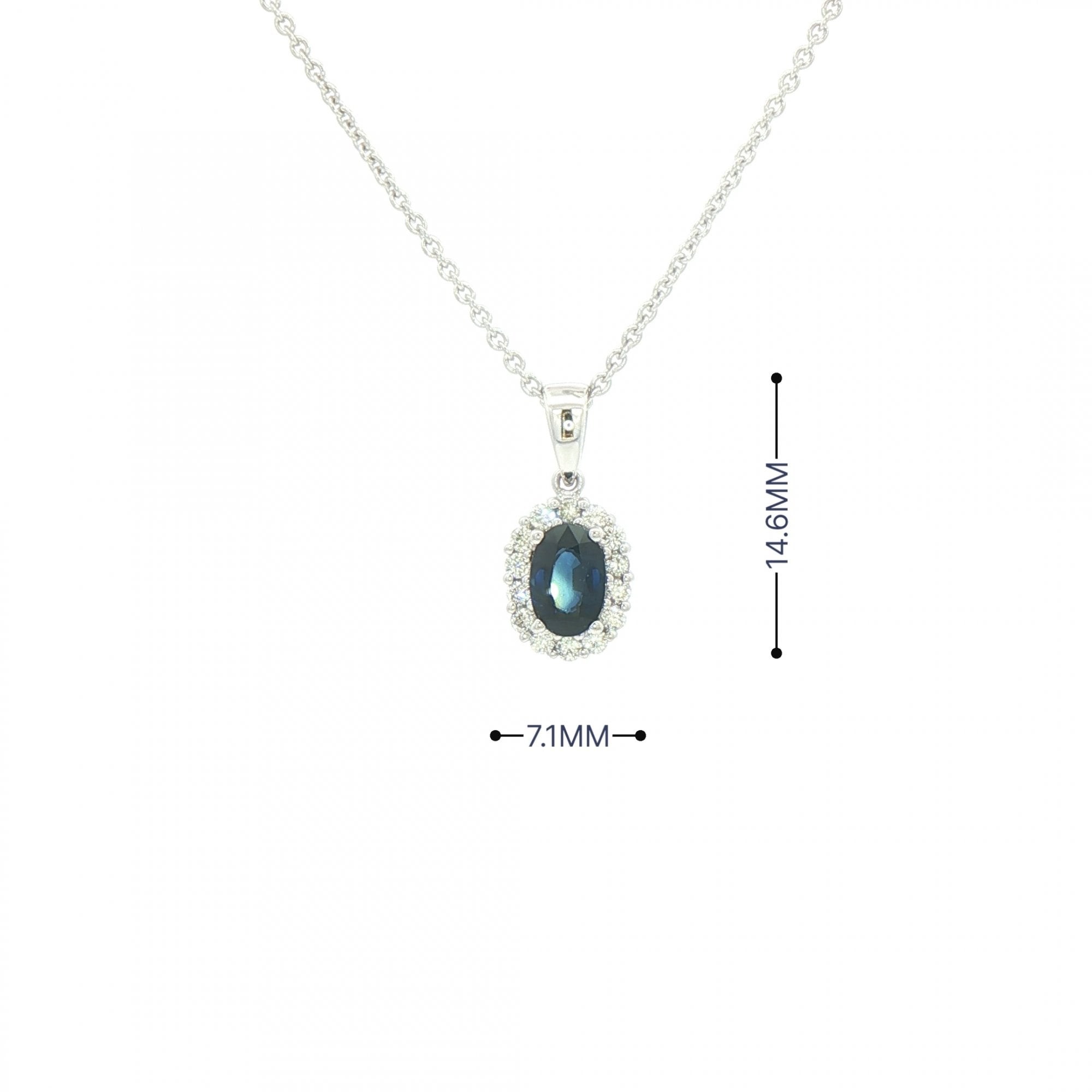 0.65ct Sapphire & 0.15 Natural Diamond Cluster Pendant in 18ct White Gold