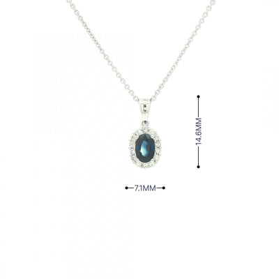 0.65ct Sapphire & 0.15 Natural Diamond Cluster Pendant in 18ct White Gold