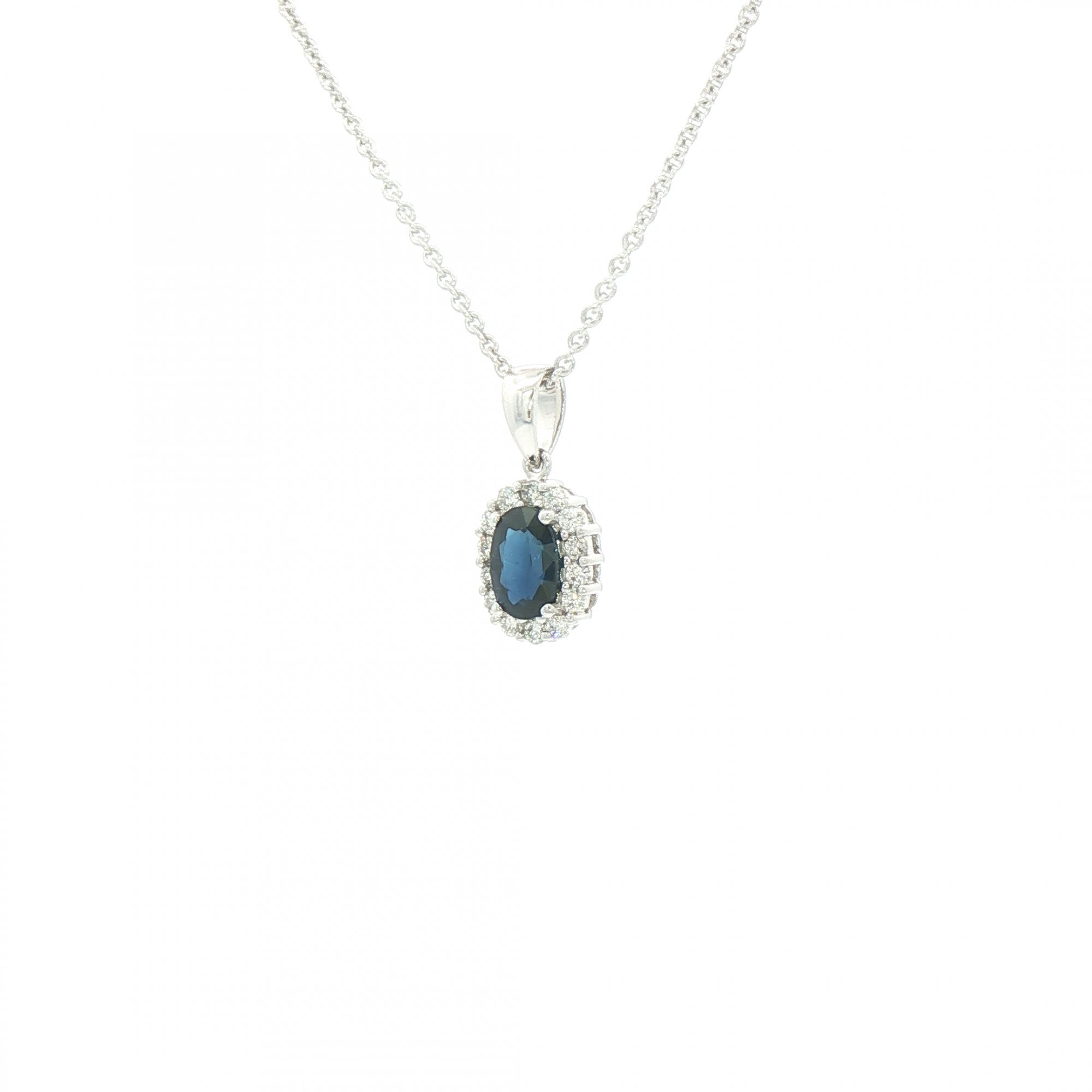0.65ct Sapphire & 0.15 Natural Diamond Cluster Pendant in 18ct White Gold