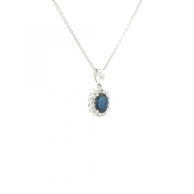 0.65ct Sapphire & 0.15 Natural Diamond Cluster Pendant in 18ct White Gold