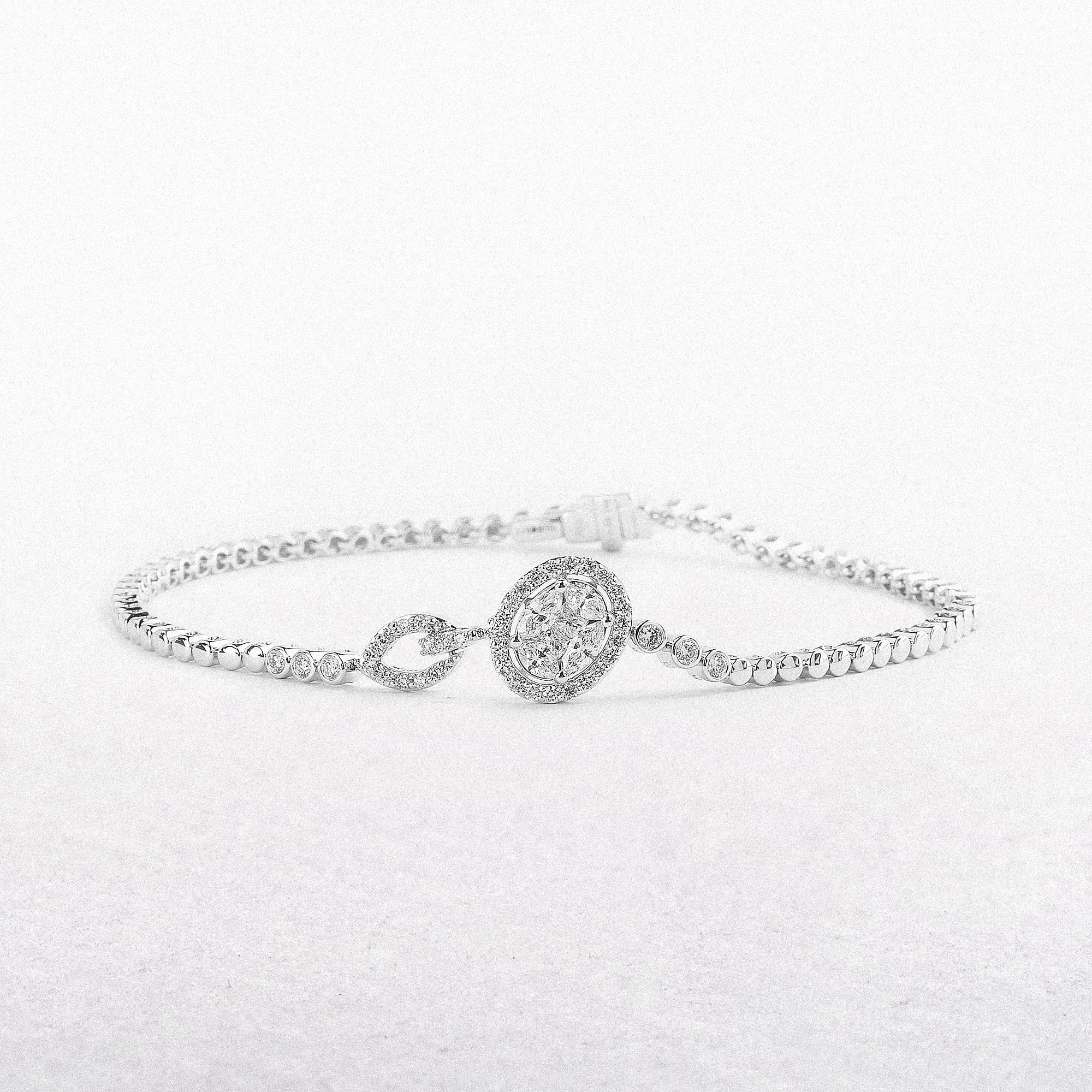 0.68ct Natural Diamond Multi Stone Oval Halo Bracelet in 18ct White Gold