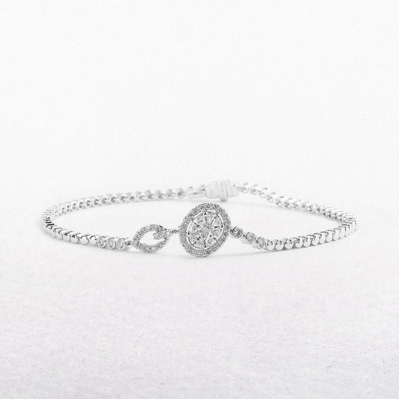 0.68ct Natural Diamond Multi Stone Oval Halo Bracelet in 18ct White Gold