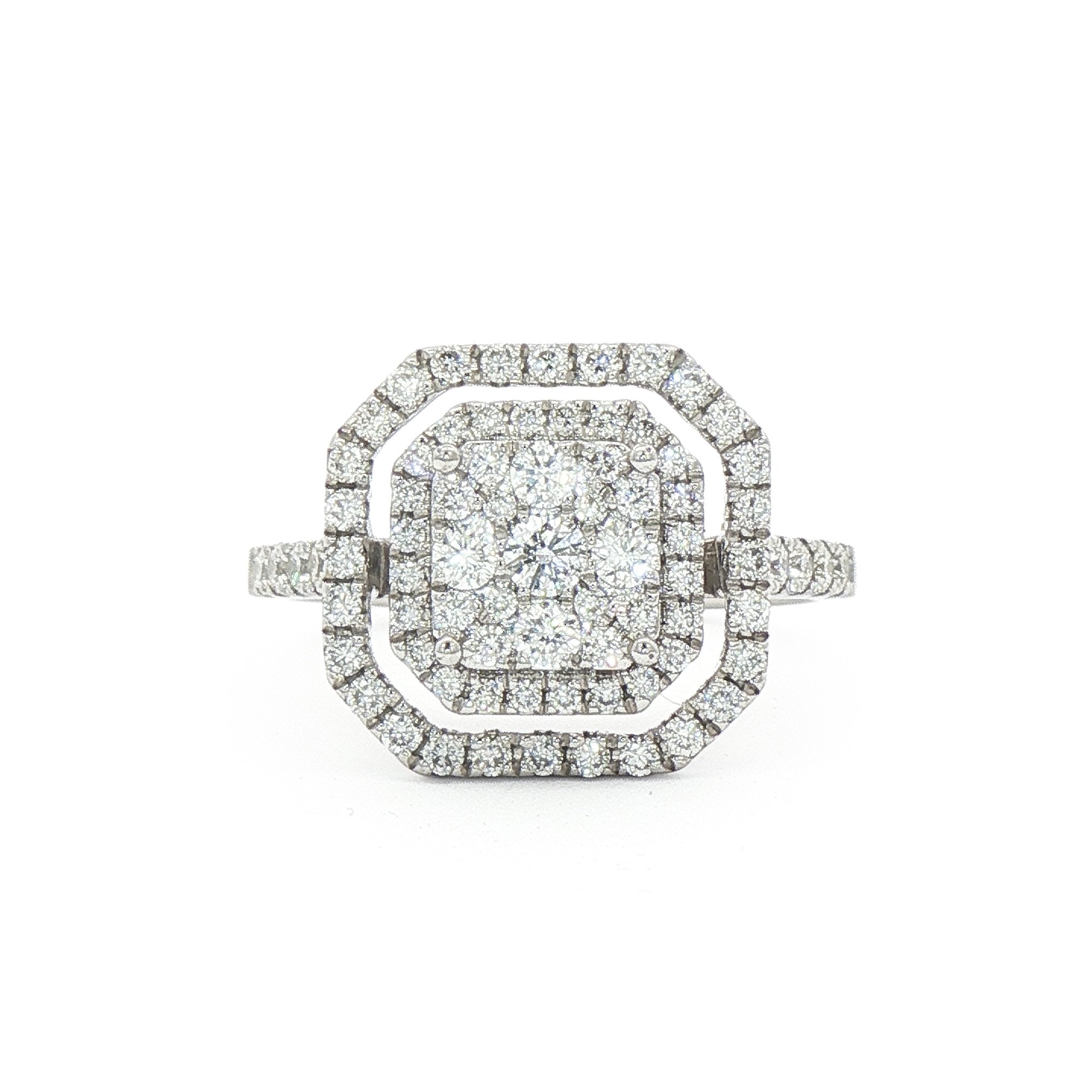 0.68ct Natural Diamond Round Cut Cluater Halo Ring Set in 18ct White Gold