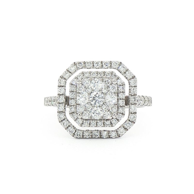 0.68ct Natural Diamond Round Cut Cluater Halo Ring Set in 18ct White Gold