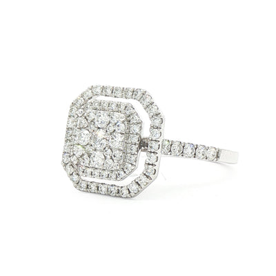 0.68ct Natural Diamond Round Cut Cluater Halo Ring Set in 18ct White Gold