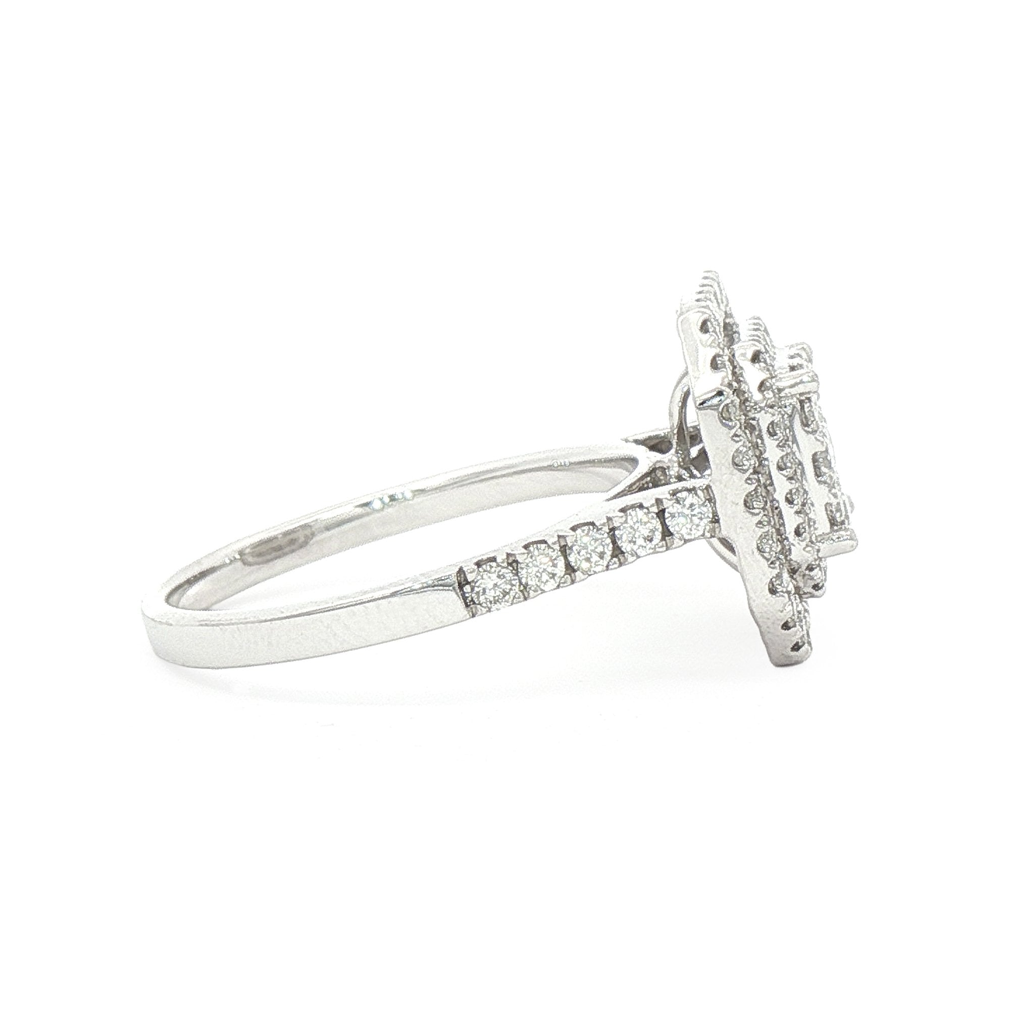 0.68ct Natural Diamond Round Cut Cluater Halo Ring Set in 18ct White Gold