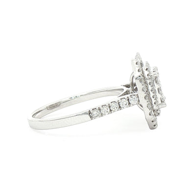 0.68ct Natural Diamond Round Cut Cluater Halo Ring Set in 18ct White Gold