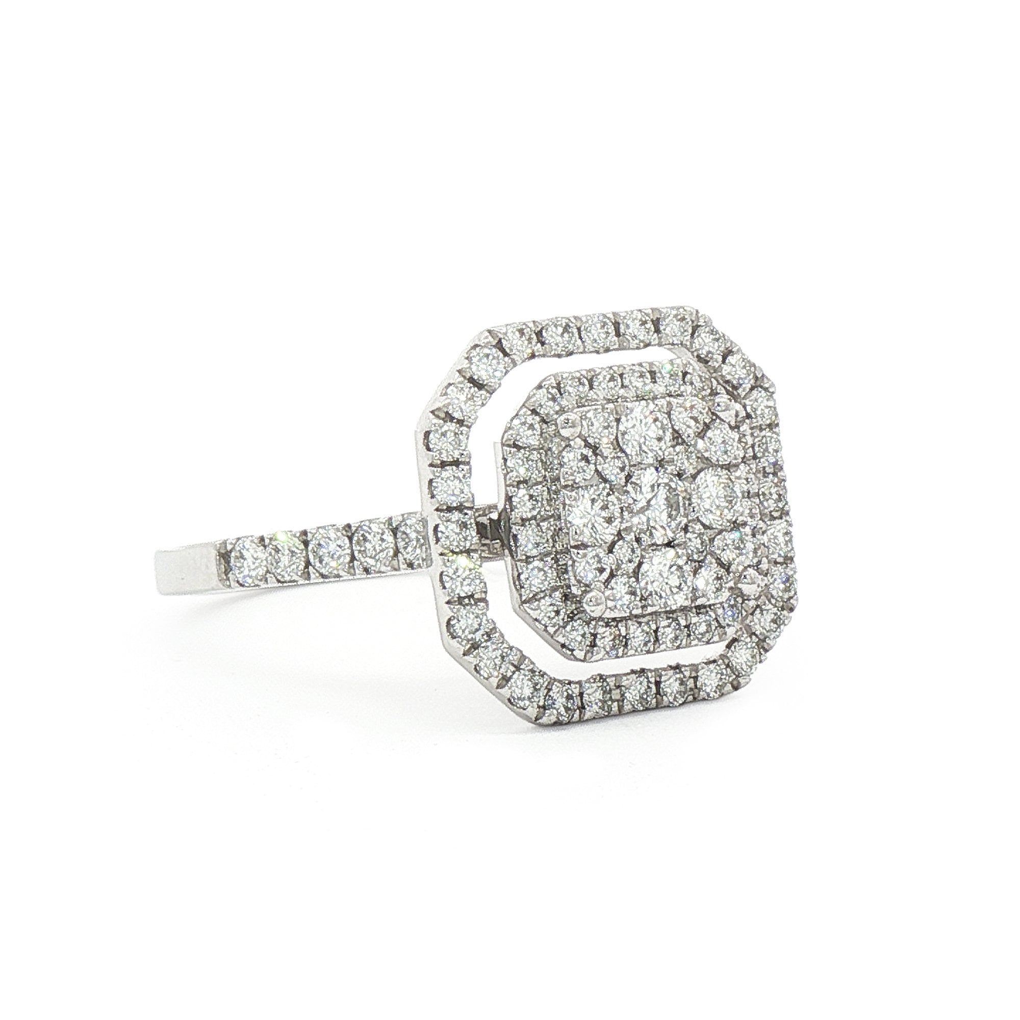 0.68ct Natural Diamond Round Cut Cluater Halo Ring Set in 18ct White Gold