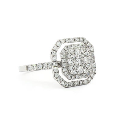 0.68ct Natural Diamond Round Cut Cluater Halo Ring Set in 18ct White Gold