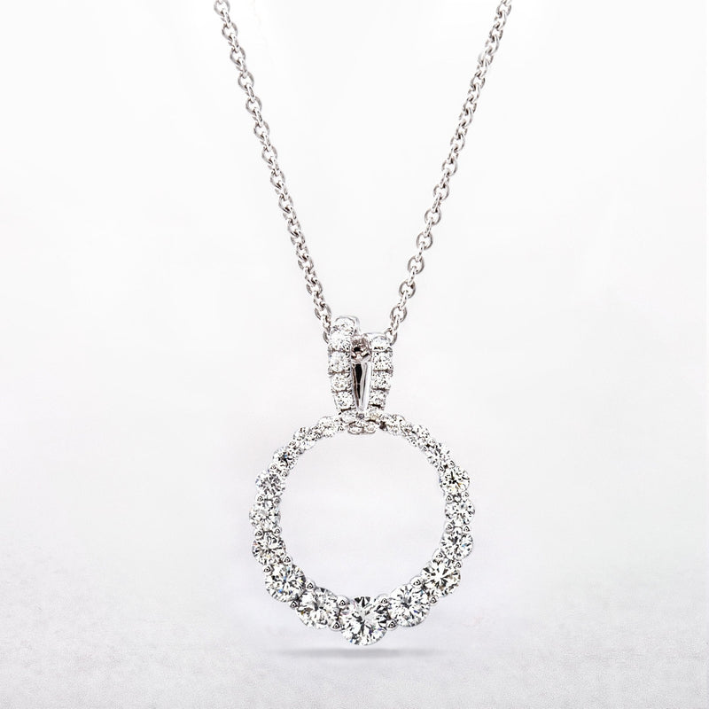0.70ct Natural Diamond Elegant Open Circle Pendant in 18ct White Gold