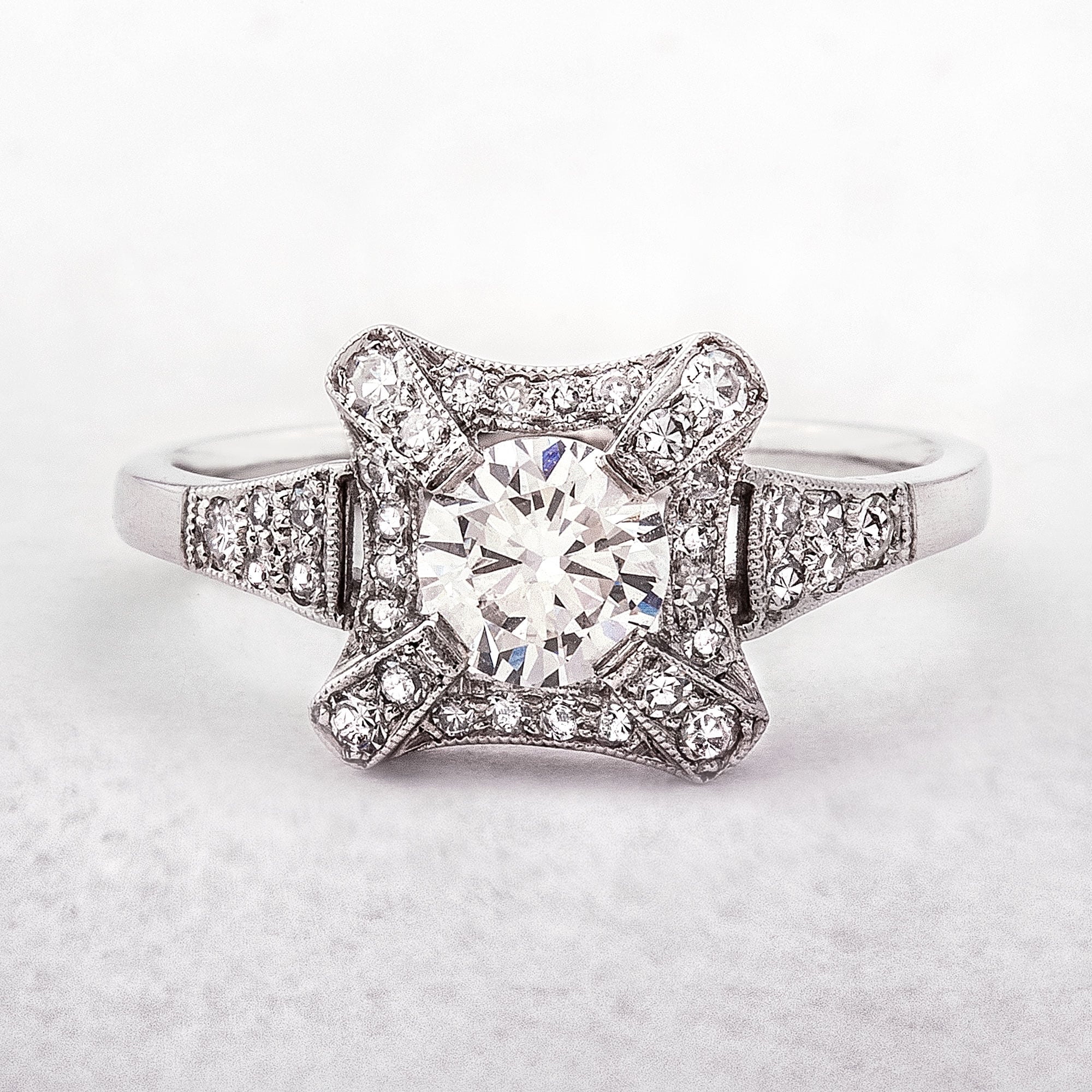 0.70ct Natural Diamond Square Shape Halo Engagement Ring Set in 18ct White Gold