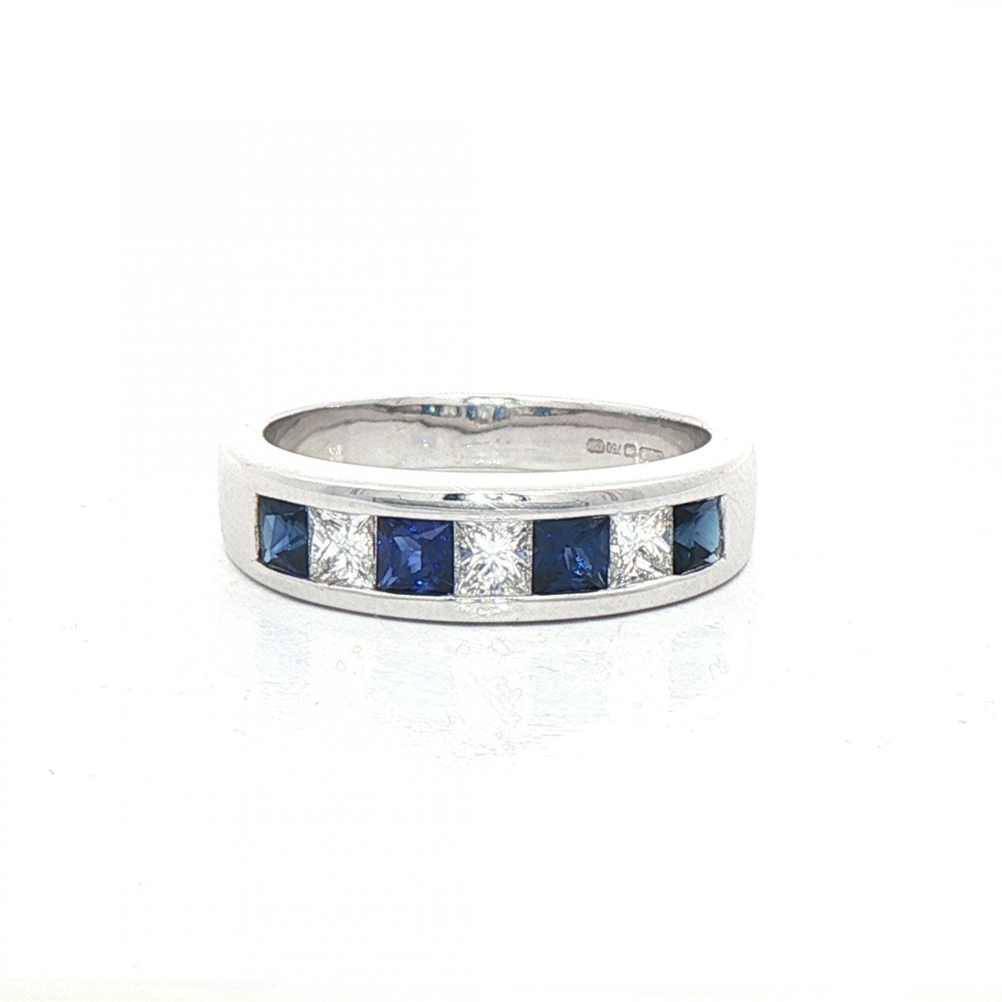 0.70ct Princess-Cut Sapphire & Natural Diamond 0.42ct Dress Ring in 18ct White Gold