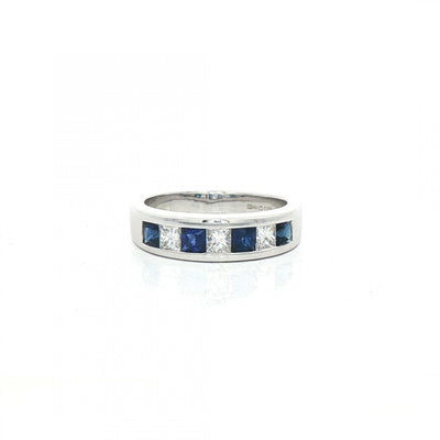 0.70ct Princess-Cut Sapphire & Natural Diamond 0.42ct Dress Ring in 18ct White Gold