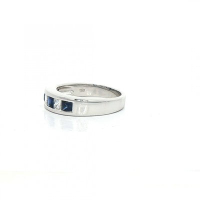 0.70ct Princess-Cut Sapphire & Natural Diamond 0.42ct Dress Ring in 18ct White Gold