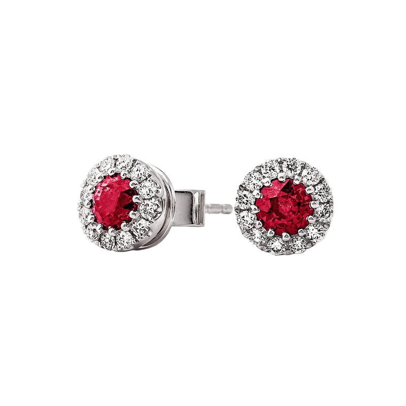 0.70ct Round Ruby & 0.28ct Natural Diamond Circle Cluster Stud Earrings in 18ct White Gold