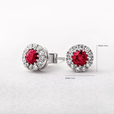 0.70ct Round Ruby & 0.28ct Natural Diamond Circle Cluster Stud Earrings in 18ct White Gold