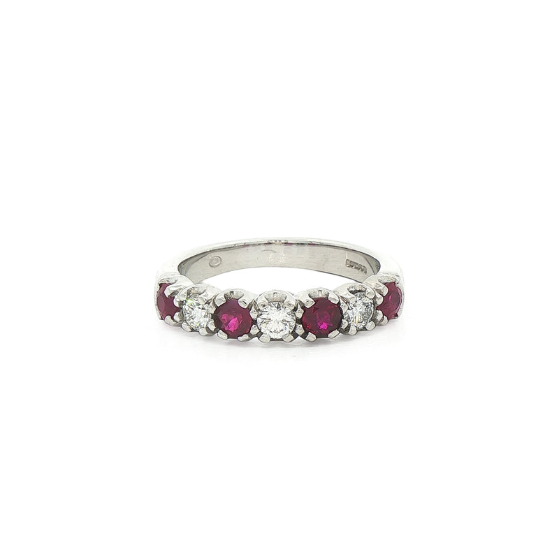 0.70ct Ruby & 0.35ct Natural Diamond Seven Stone Ring in 18ct White Gold