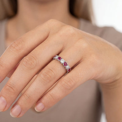 0.70ct Ruby & 0.35ct Natural Diamond Seven Stone Ring in 18ct White Gold