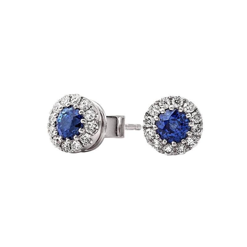 0.70ct Sapphire & 0.28ct Natural Diamond Circle Cluster Stud Earrings in 18ct White Gold