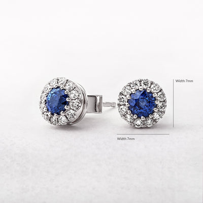 0.70ct Sapphire & 0.28ct Natural Diamond Circle Cluster Stud Earrings in 18ct White Gold