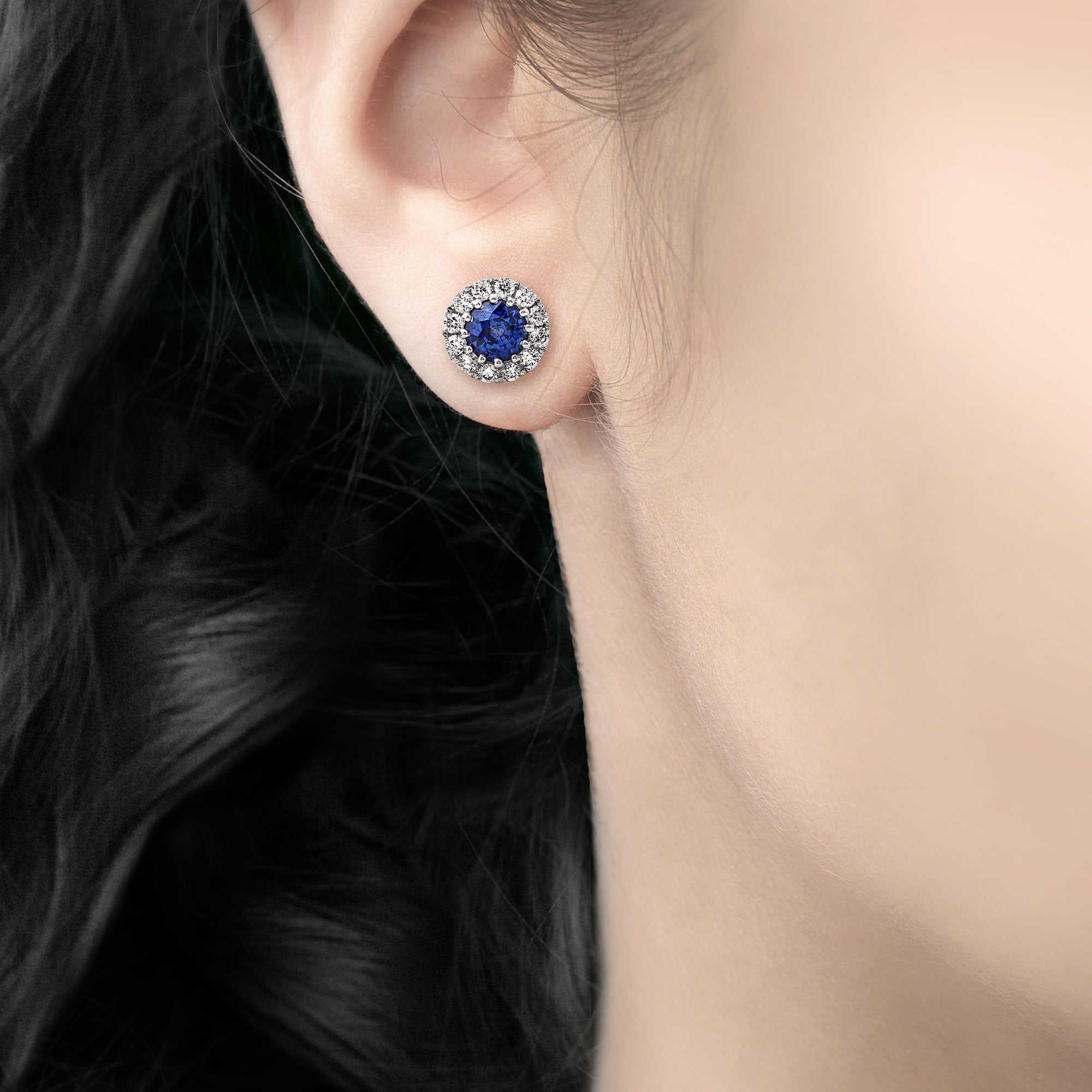 0.70ct Sapphire & 0.28ct Natural Diamond Circle Cluster Stud Earrings in 18ct White Gold