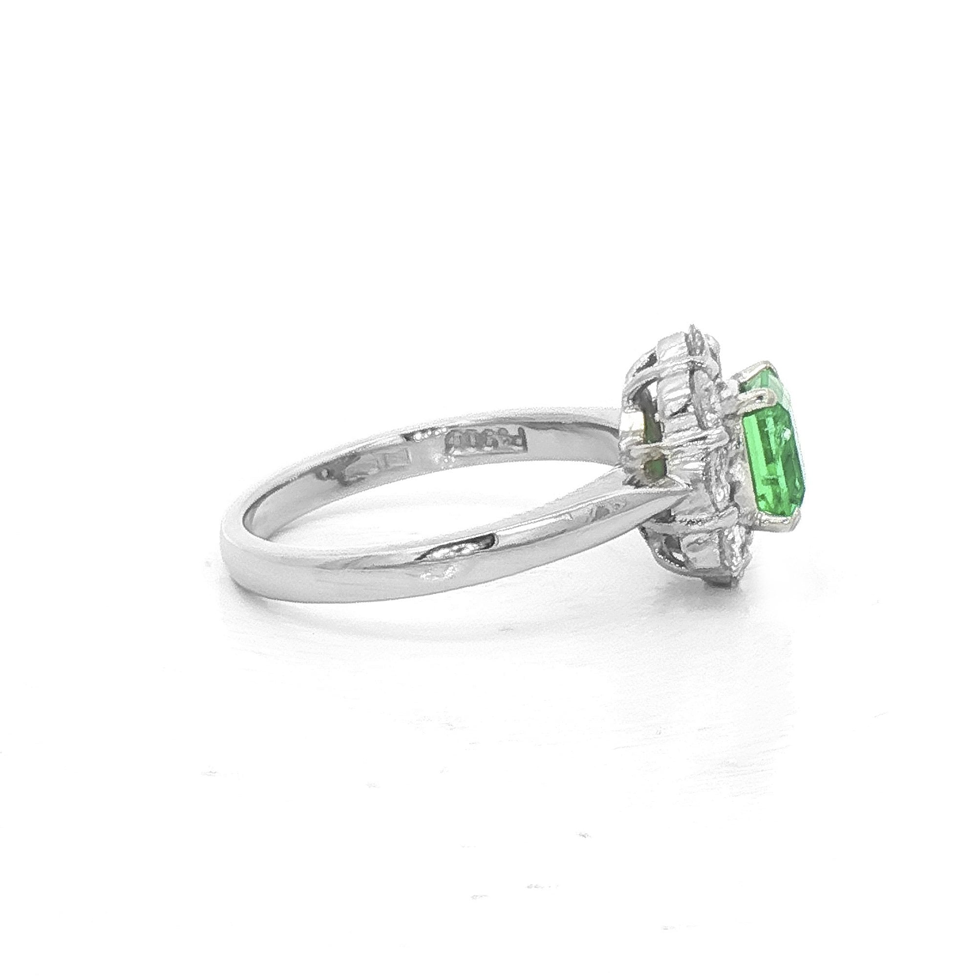 0.72ct Emerald & Natural Diamond Cluster 0.78ct in Platinum