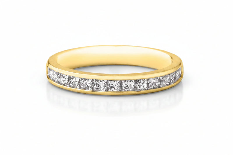 0.75ct Fvs 3mm Princess Cut Channel Set Natural Diamond  Wedding Band In 18ct Yellow Gold