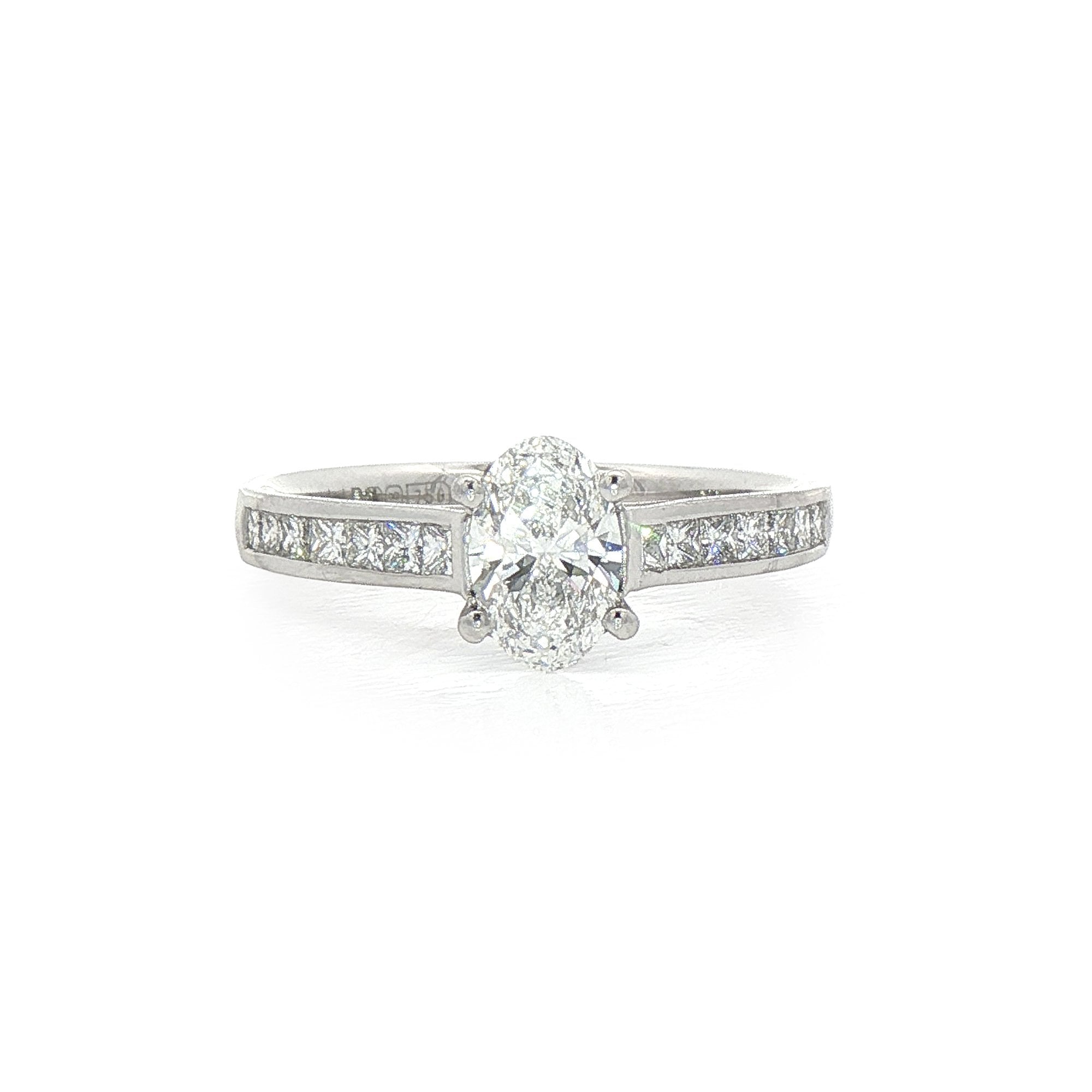 0.78ct D VS2 GIA Certified Oval Solitaire With Princess Cut Shoulders Platinum Engagement Ring