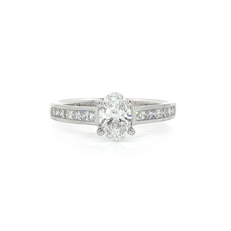 0.78ct D VS2 GIA Certified Oval Solitaire With Princess Cut Shoulders Platinum Engagement Ring