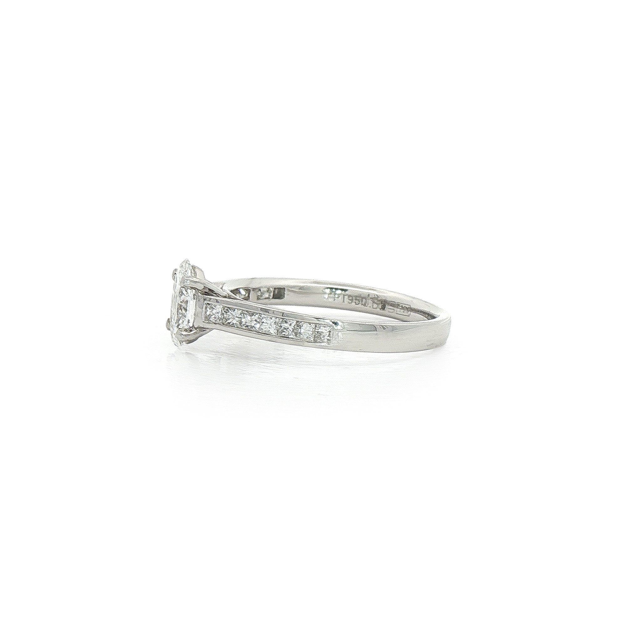 0.78ct D VS2 GIA Certified Oval Solitaire With Princess Cut Shoulders Platinum Engagement Ring