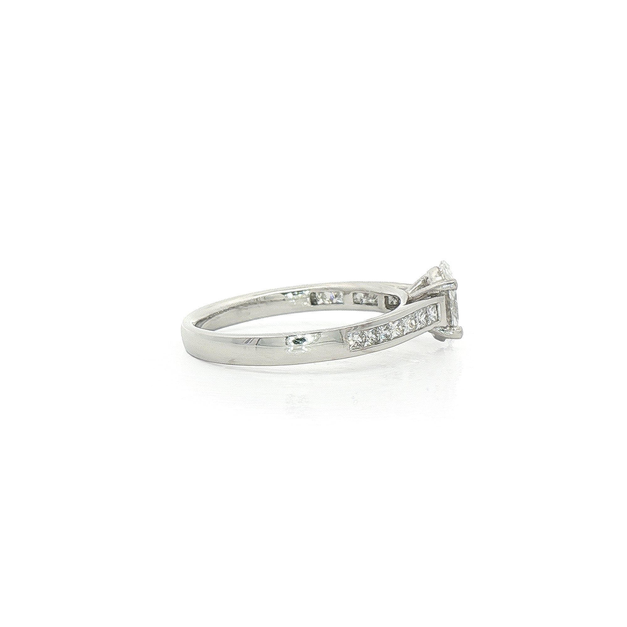 0.78ct D VS2 GIA Certified Oval Solitaire With Princess Cut Shoulders Platinum Engagement Ring