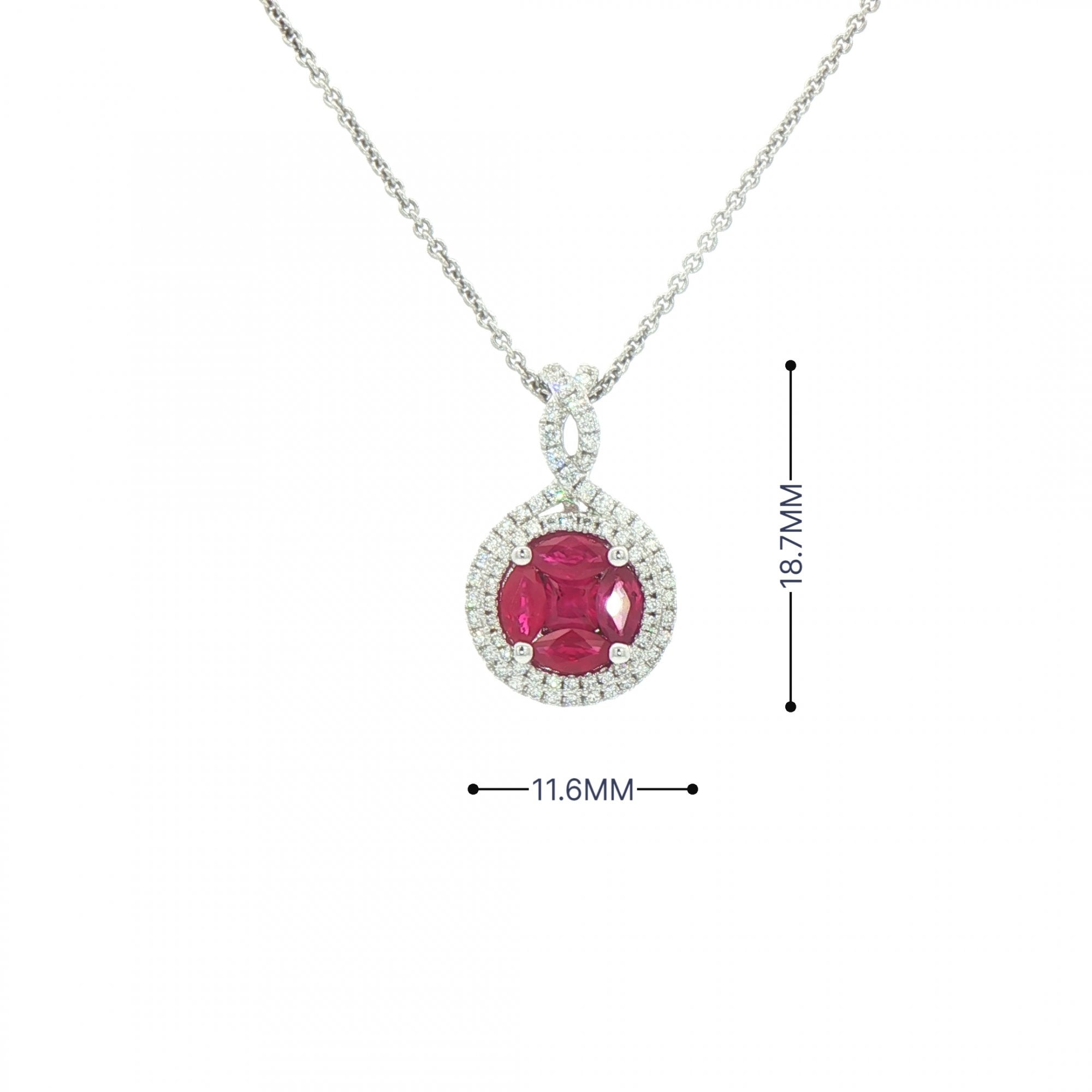 0.78ct Ruby & 0.26ct Natural Diamond Cluster Double Halo Pendant in 18ct White Gold