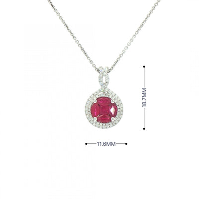 0.78ct Ruby & 0.26ct Natural Diamond Cluster Double Halo Pendant in 18ct White Gold