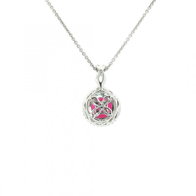 0.78ct Ruby & 0.26ct Natural Diamond Cluster Double Halo Pendant in 18ct White Gold