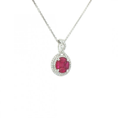 0.78ct Ruby & 0.26ct Natural Diamond Cluster Double Halo Pendant in 18ct White Gold