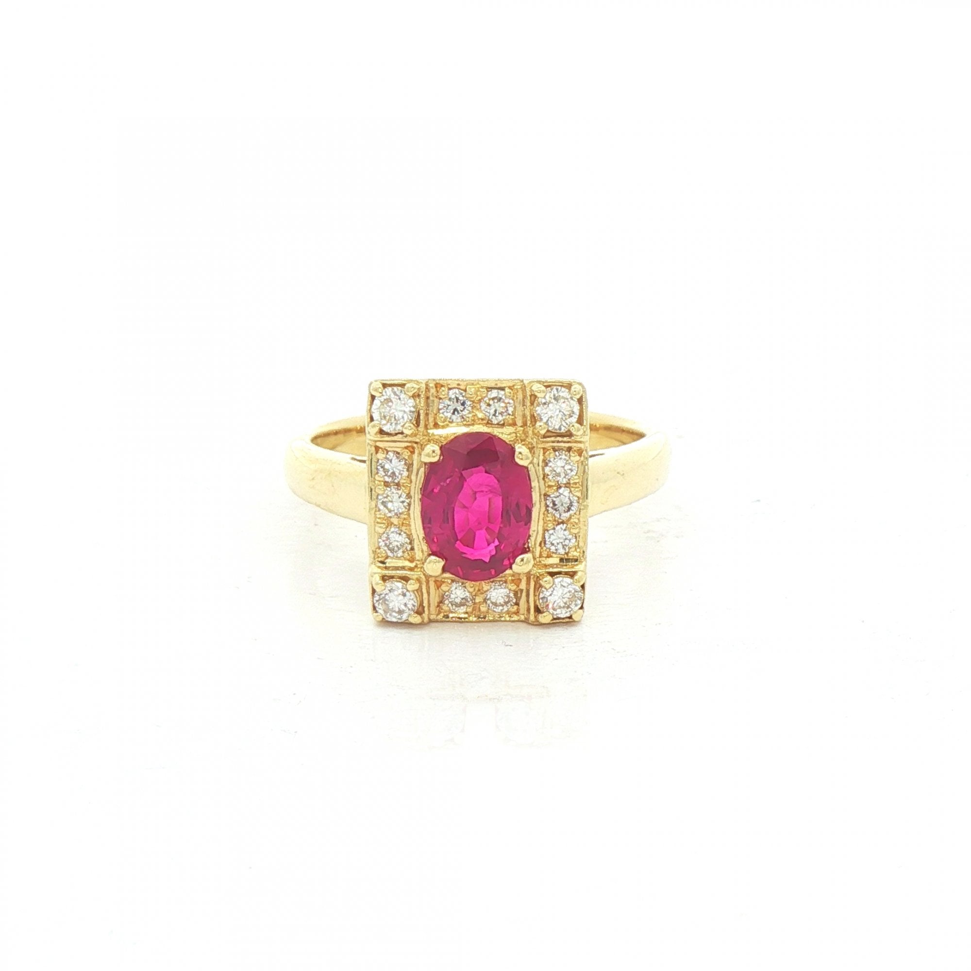 0.78ct Ruby & 0.26ct Natural Diamond Plaque Ring in 18ct Yellow Gold