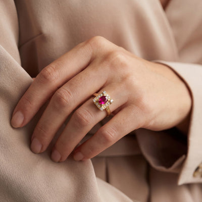 0.78ct Ruby & 0.26ct Natural Diamond Plaque Ring in 18ct Yellow Gold