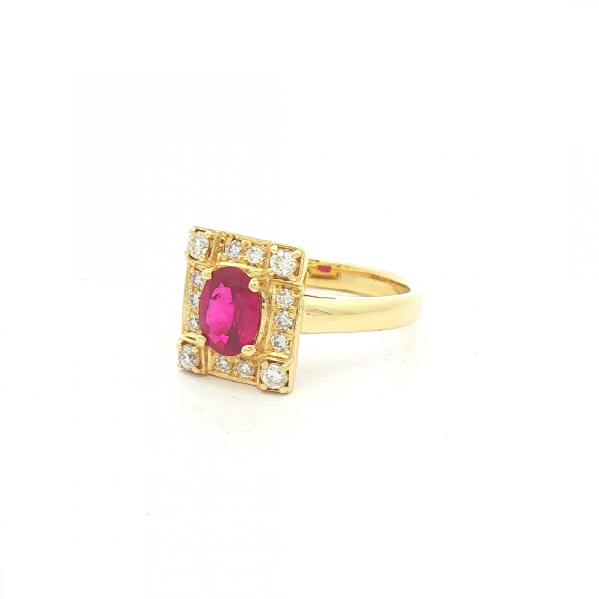 0.78ct Ruby & 0.26ct Natural Diamond Plaque Ring in 18ct Yellow Gold