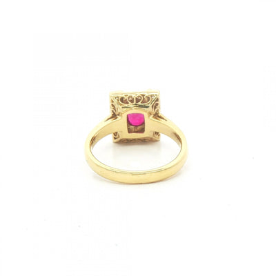 0.78ct Ruby & 0.26ct Natural Diamond Plaque Ring in 18ct Yellow Gold