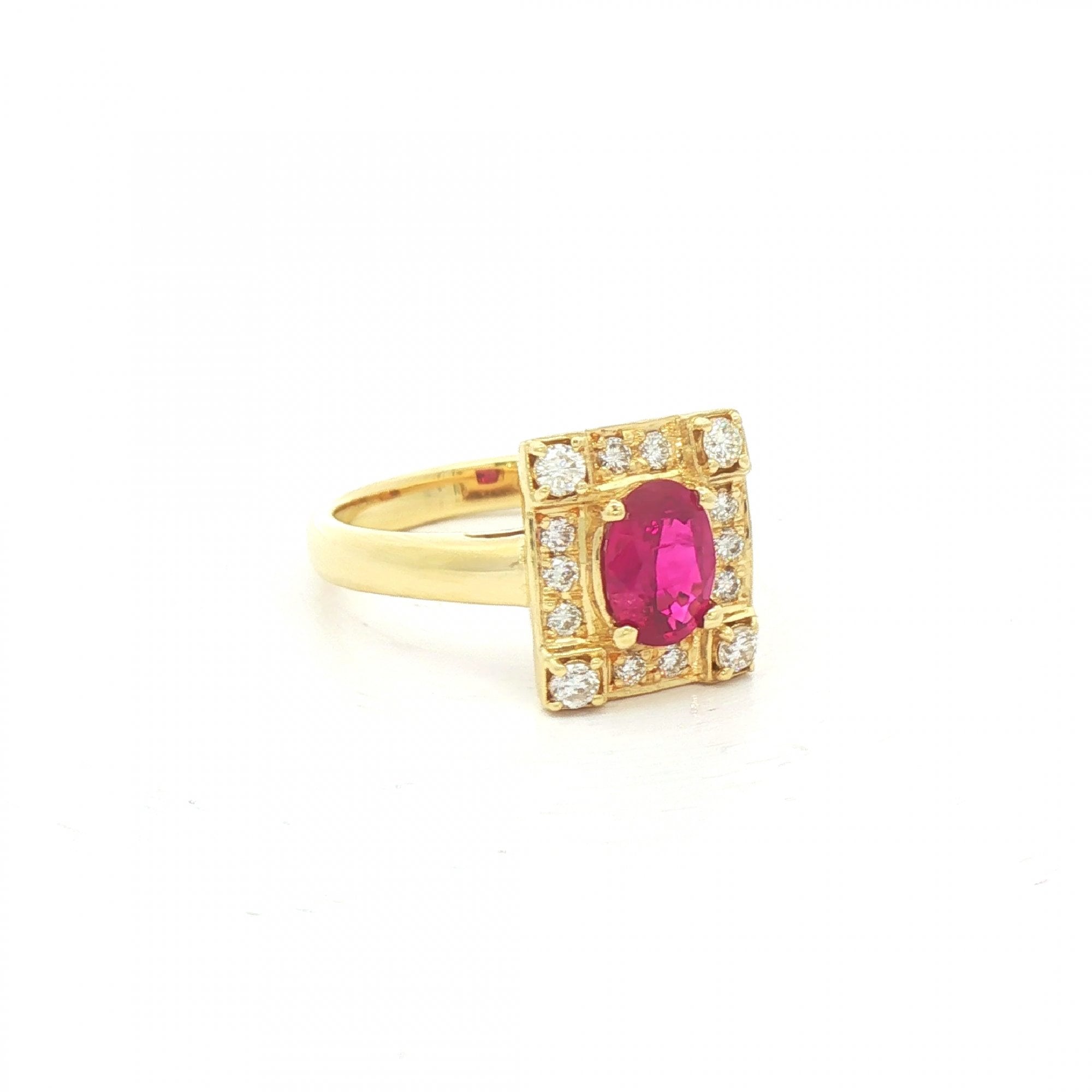 0.78ct Ruby & 0.26ct Natural Diamond Plaque Ring in 18ct Yellow Gold