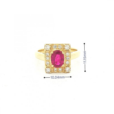 0.78ct Ruby & 0.26ct Natural Diamond Plaque Ring in 18ct Yellow Gold