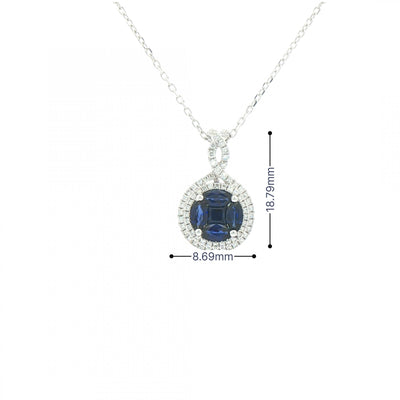 0.79ct Sapphire & 0.26ct Natural Diamond Cluster Halo Pendant in 18ct White Gold