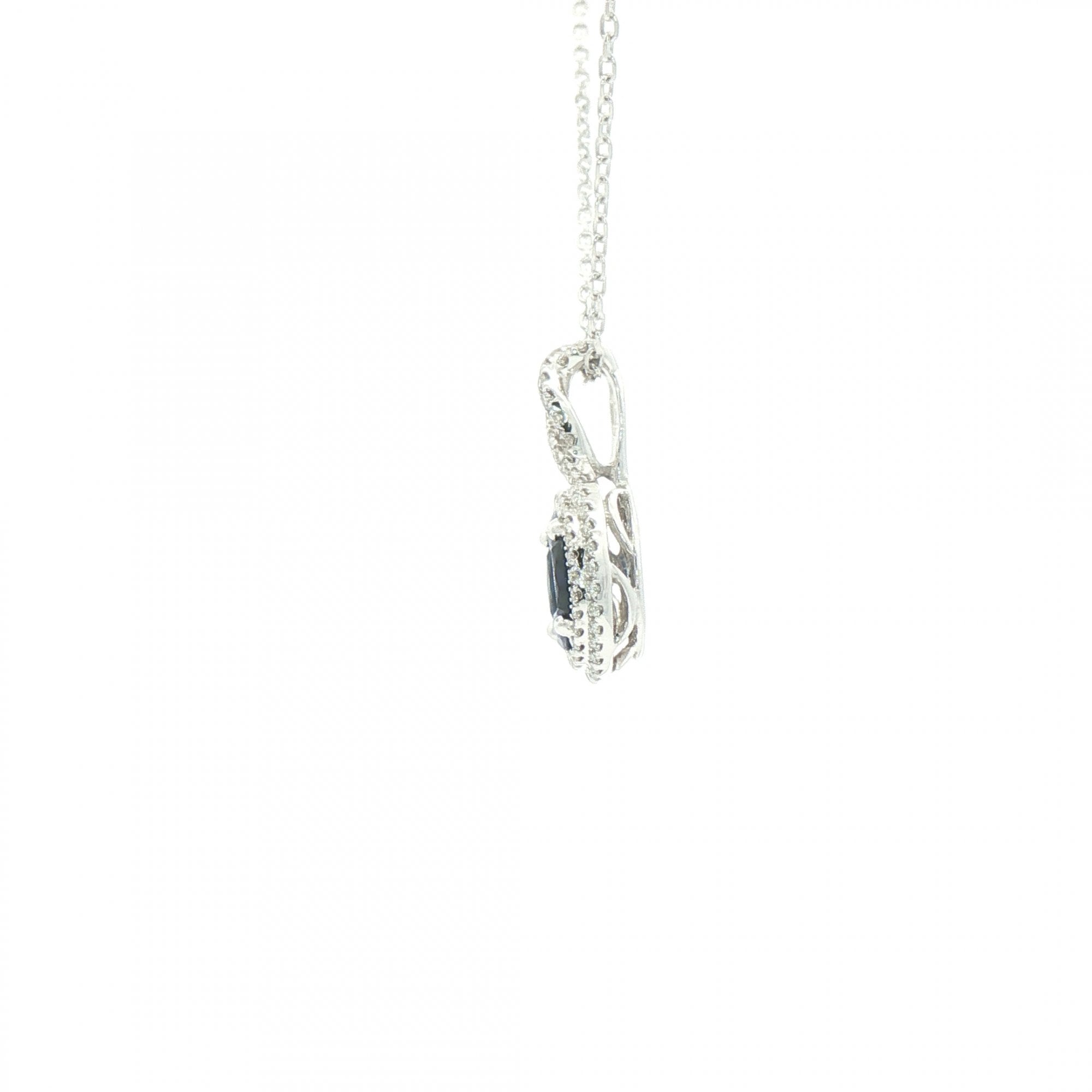 0.79ct Sapphire & 0.26ct Natural Diamond Cluster Halo Pendant in 18ct White Gold