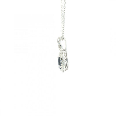 0.79ct Sapphire & 0.26ct Natural Diamond Cluster Halo Pendant in 18ct White Gold