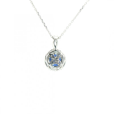 0.79ct Sapphire & 0.26ct Natural Diamond Cluster Halo Pendant in 18ct White Gold
