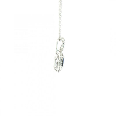0.79ct Sapphire & 0.26ct Natural Diamond Cluster Halo Pendant in 18ct White Gold